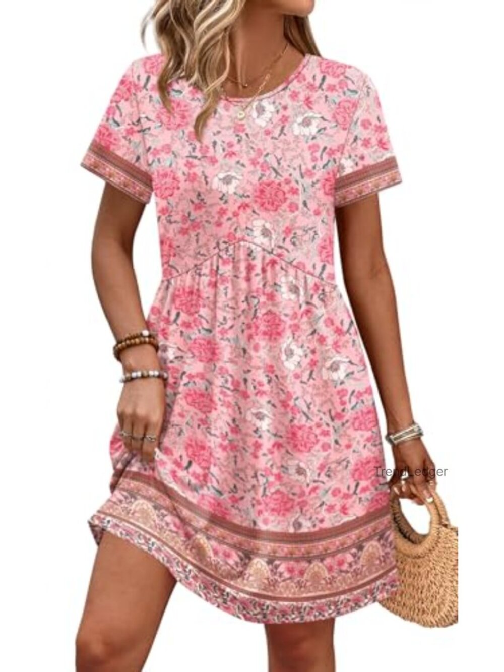 Short Sleeve Crew Neck Casual Maternity Dress with Pockets Spring Summer